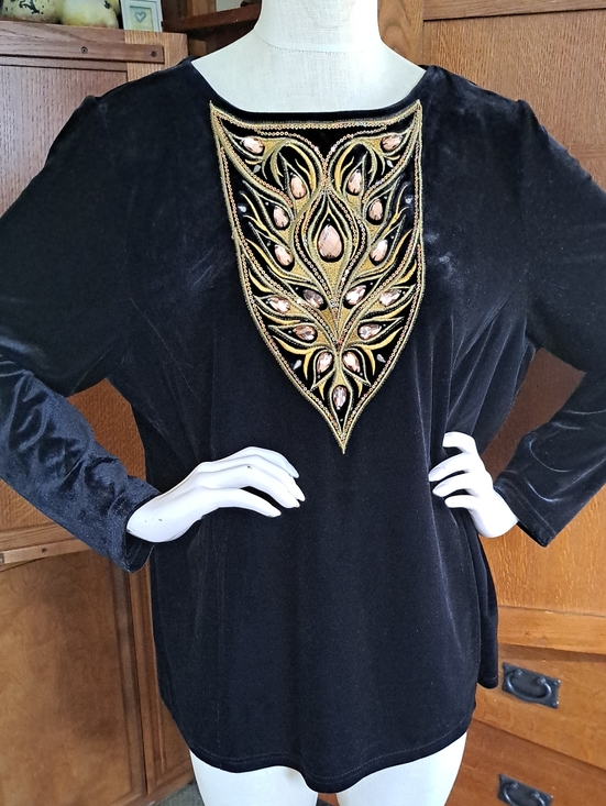 Bob Mackie Tops - Bob Mackie Wearable Art Black Velvet Embellished Top XL NWT